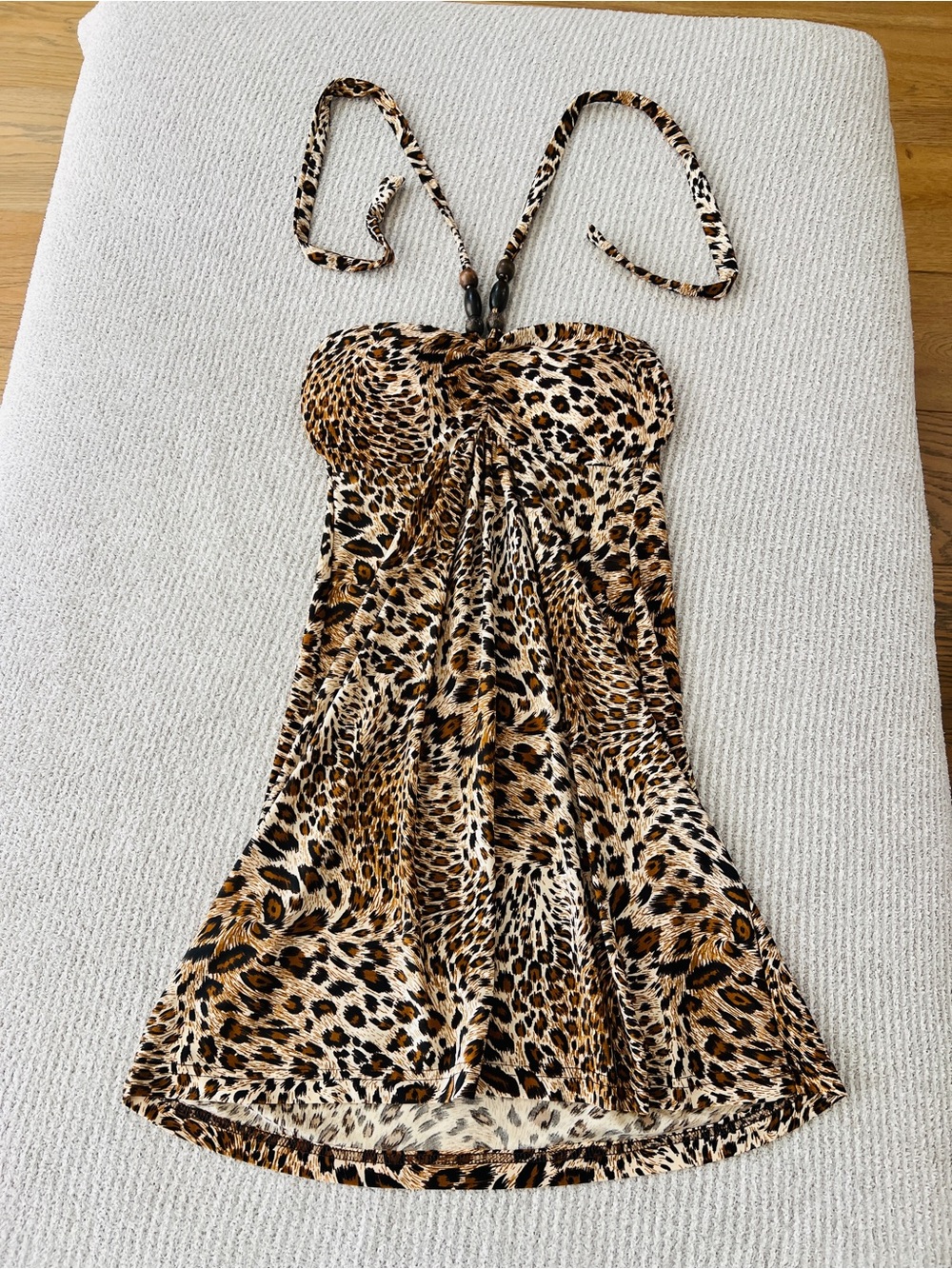 Leopard / Animal Print Halter Dress with Beaded Neck Straps